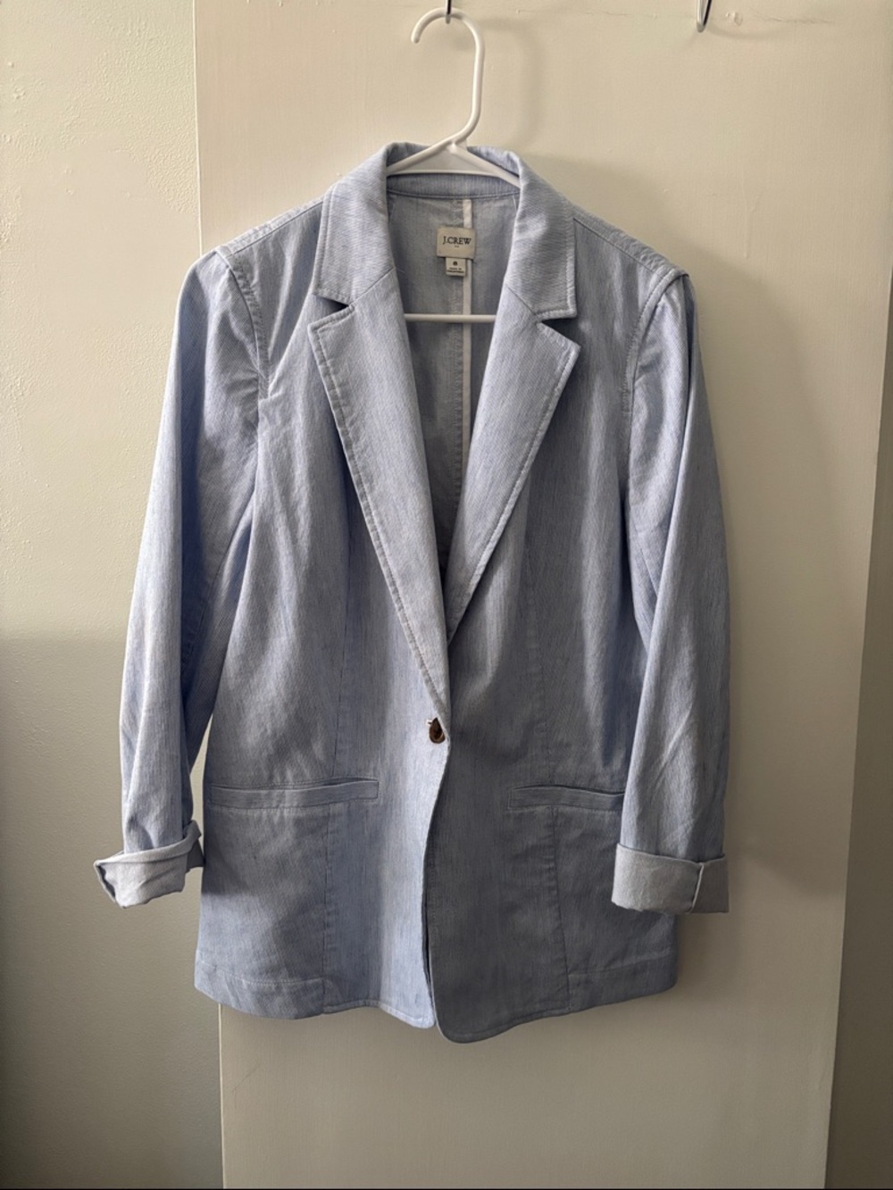 J. Crew Pale Blue Cotton/Linen Single-Button Blazer Size 8